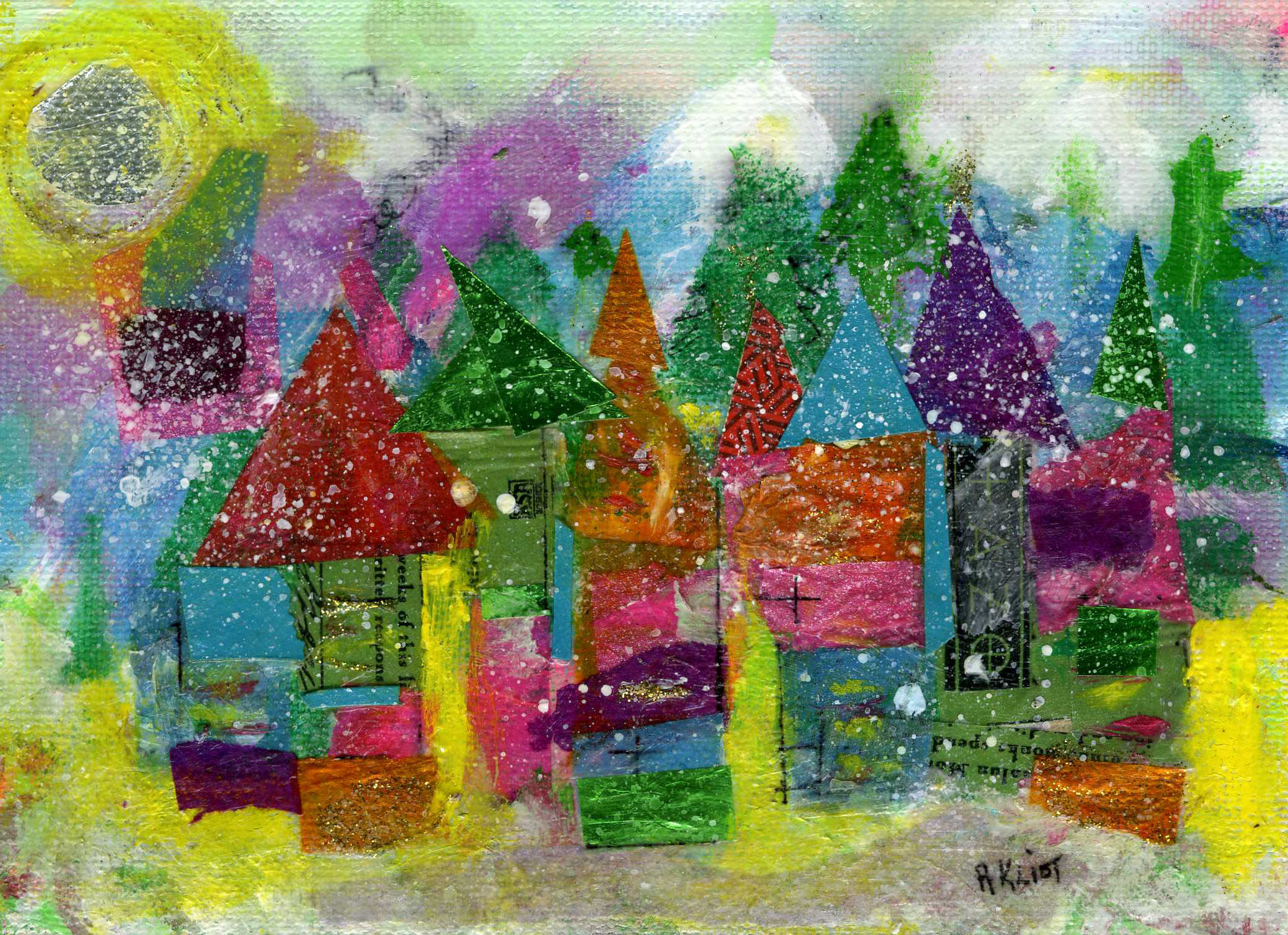 Snowy Village painting by Rosalyn Kliot